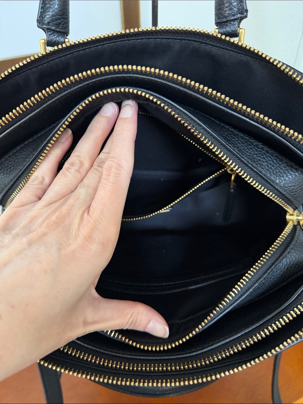 Tory Burch Black Pebbled Leather Satchel with Gold Hardware - Picture 6 of 15